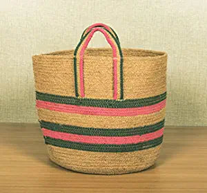 TIB The Intellect Bazaar jute Planter Pots/Handcrafted Storage Basket with handle, Multi-Purpose use for Living Room (8x8 Inches) Beige Red