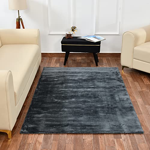 TIB The Intellect Bazaar Handmade Woolen Carpets Super Soft Viscose Silk Export Quality Carpet for Living Room 4x6 Feet Bedroom and Hall Camel