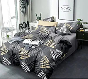 TIB  Glace Cotton AC Comforter Set King Size Double Bed with 1 Elastic Fitted King Size bedsheet and Two Pillow Covers (Pack of 4) Leaf Grey