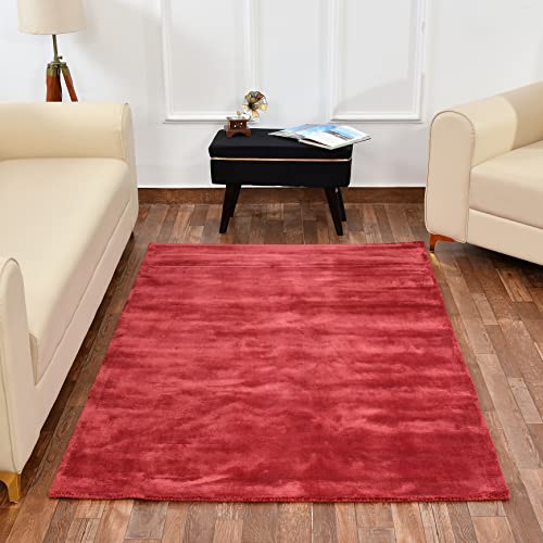 TIB The Intellect Bazaar Handmade Woolen Carpets Super Soft Viscose Silk Export Quality Carpet for Living Room 4x6 Feet Bedroom and Hall Camel