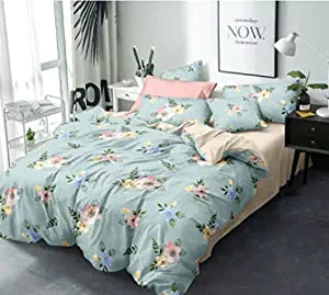 TIB The Intellect Bazaar Glace Cotton AC Comforter Set King Size Double Bed with 1 Flat bedsheet-90x100 inch and Two Pillow Covers (Pack of 4) Bouque Flower