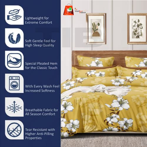 TIB The Intellect Bazaar Cotton Feel Glace Cotton Elastic Fitted Bedsheet/King Size Bedsheet with 2 Pillow Covers -Yellow Flower