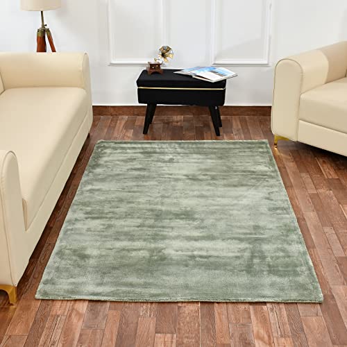 TIB The Intellect Bazaar Handmade Woolen Carpets Super Soft Viscose Silk Export Quality Carpet for Living Room 4x6 Feet Bedroom and Hall Camel
