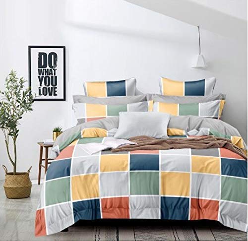 TIB The Intellect Bazaar Glace Cotton AC Comforter Set King Size Double Bed with 1 Flat bedsheet and Two Pillow Covers (Pack of 4) Box Multi