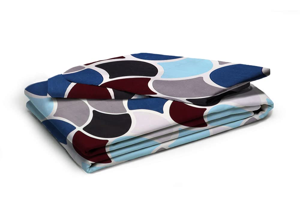TIB The Intellect Bazaar Cotton Feel Glace Cotton Elastic Fitted Bedsheet Single Size Bedsheet with 1 Pillow Covers (36 x 78) Multi-circle