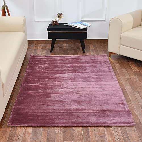 TIB The Intellect Bazaar Handmade Woolen Carpets Super Soft Viscose Silk Export Quality Carpet for Living Room 4x6 Feet Bedroom and Hall Camel