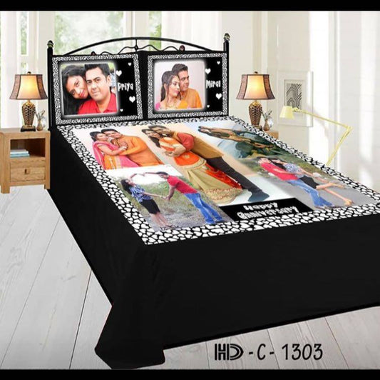 The Intellect Bazaar Customized Digital Printing Velvet Bedsheet Personalized Photo Double Bedsheet with 2 Personalized Pillow Covers - 90 x 100 Inch, Black