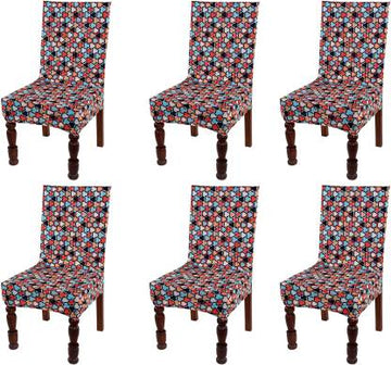 TIB The Intellect Bazaar Polyester Flowered Elastic Stretch Removable Washable Dining Chair Cover Set of 6 Seat Protector Slipcover (stone) -6 Pieces