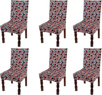 TIB The Intellect Bazaar Polyester Flowered Elastic Stretch Removable Washable Dining Chair Cover Set of 6 Seat Protector Slipcover (stone) -6 Pieces