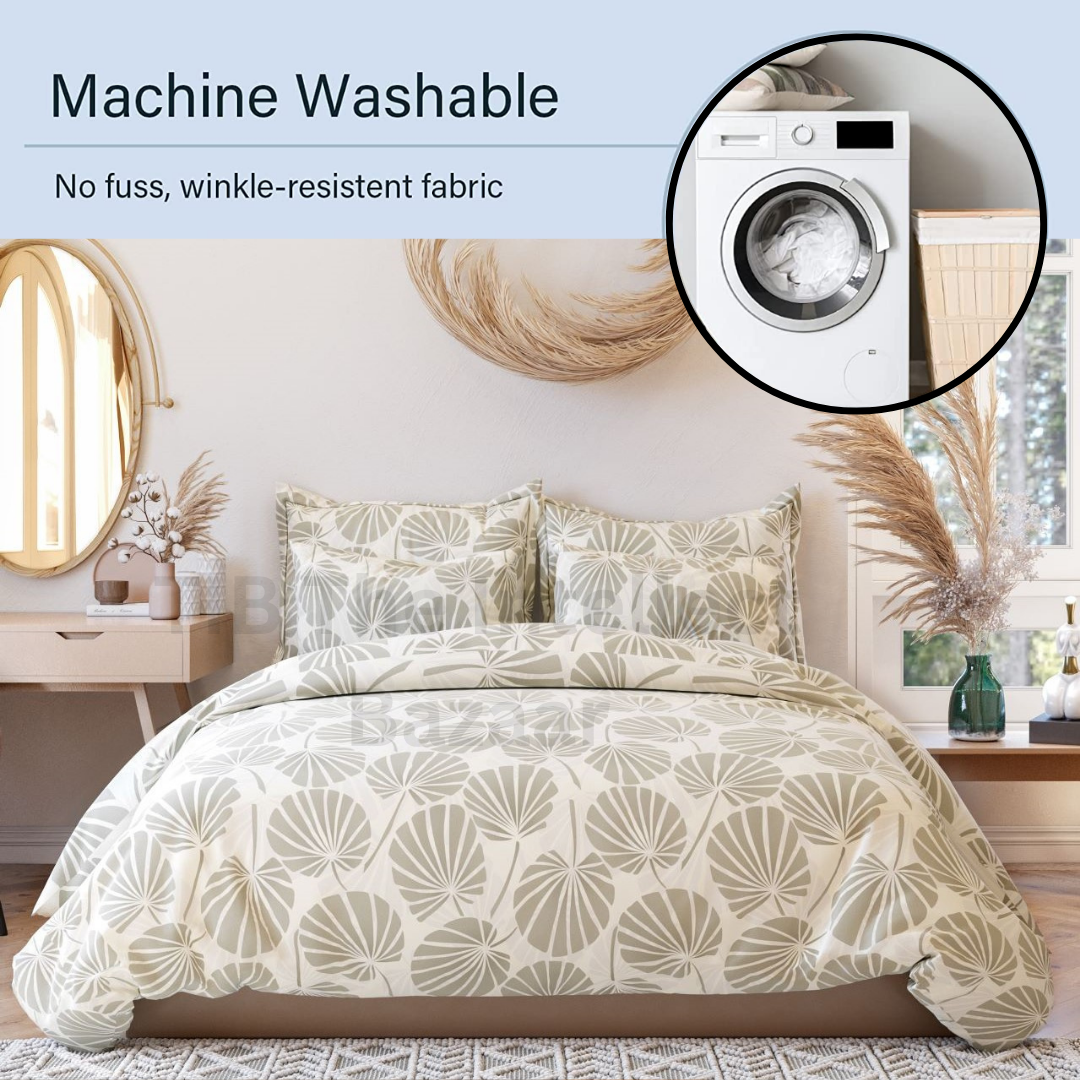 TIB The Intellect Bazaar Glace Cotton Elastic Fitted Bedsheets King Size | Bedsheet for Double Bed with 2 Pillow Covers (72” x 78” or 182 x 198 cm) Leaf-Beige
