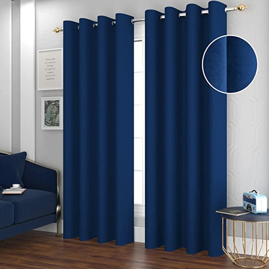 TIB Luxury Velvet 80% Blackout Curtain Blue -5 Ft