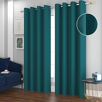 TIB Luxury Velvet 80% Blackout Curtain Green -5 Ft