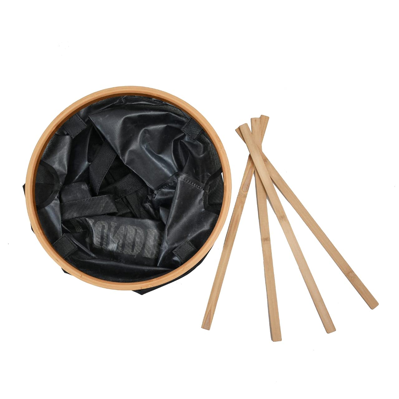 TIB® Polyester Foldable Laundry Basket for Dirty Clothes,4 Wooden sticks for Support, Black, 50-Ltr.