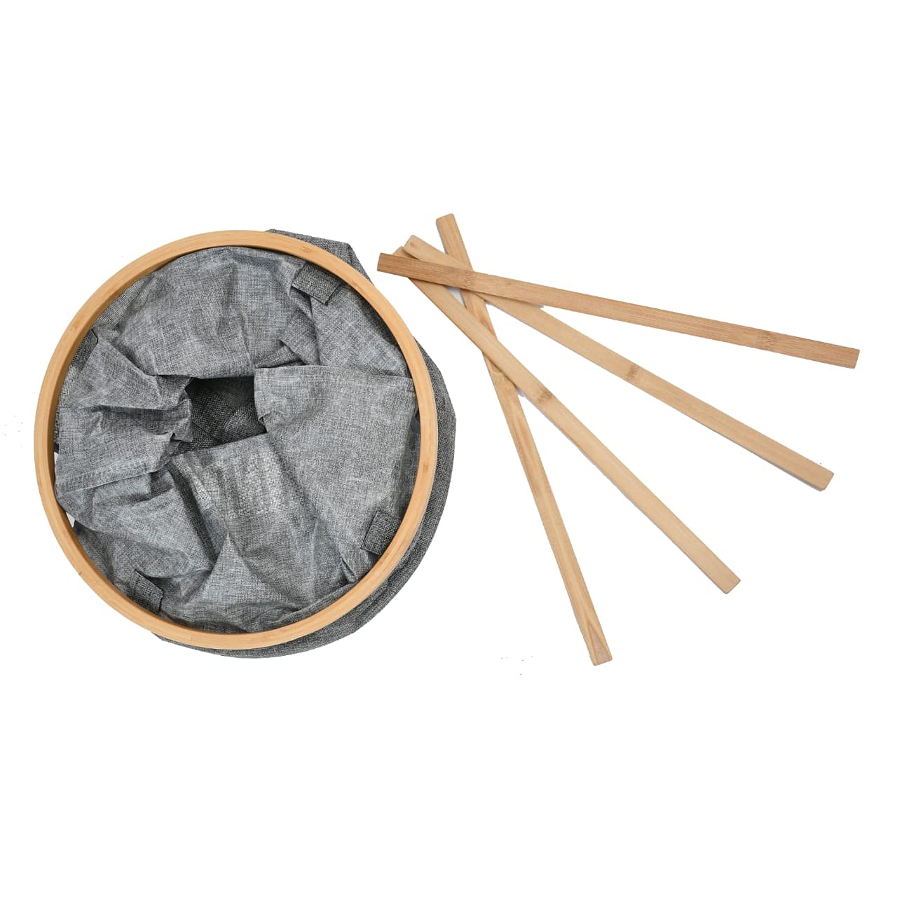 TIBÂ® Polyester Foldable Laundry Basket for Dirty Clothes,4 Wooden sticks for Support, Grey, 50-Ltr.
