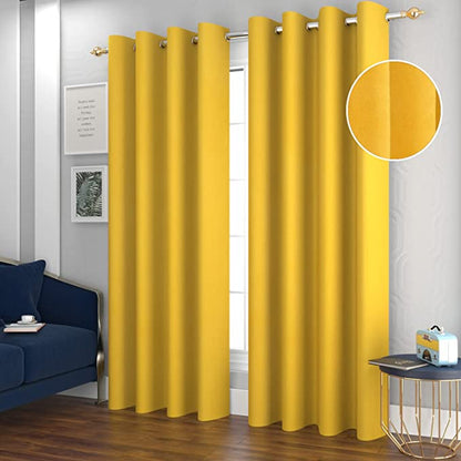 TIB Luxury Velvet 80% Blackout Curtain Yellow -5 Ft