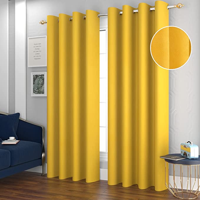 TIB Luxury Velvet 80% Blackout Curtain Yellow -5 Ft 2 pcs