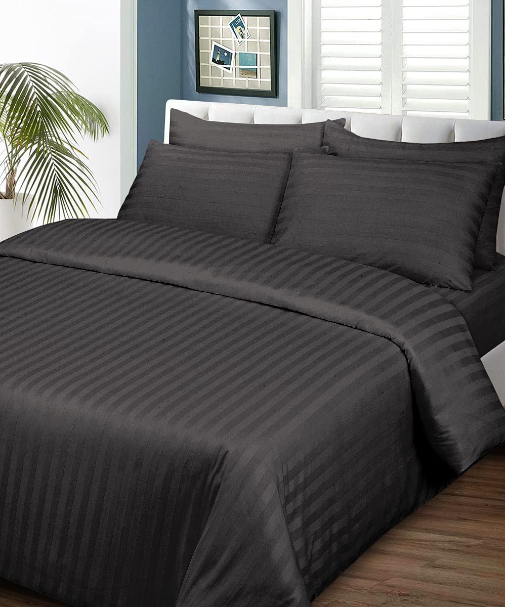 TIB Glace Cotton Satin Stripes Duvet Cover, Razai Cover- Grey