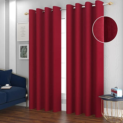 TIB Luxury Velvet 80% Blackout Curtain Maroon -5 Ft 2 pcs
