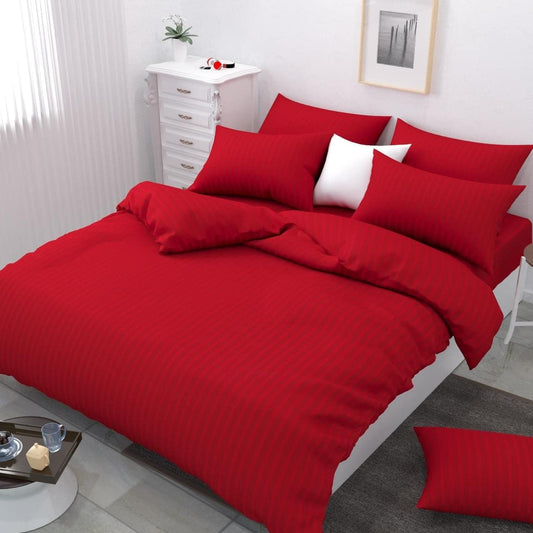 TIB Glace Cotton Satin Stripes Duvet Cover, Razai Cover- Red
