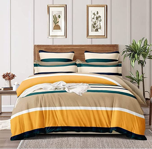TIB Glace Cotton Duvet Cover I Razai Cover I Quilt Cover I Dohar (YLW-GRN Lines)