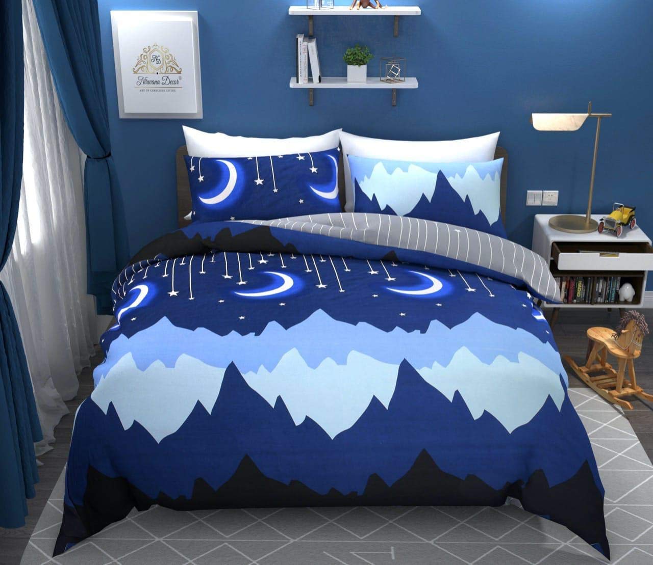 TIB 130 GSM Polycotton Kids Galaxy Pattern Bedsheet for Double Bed with 2 Pillow Covers,90x100 Inch, Blue