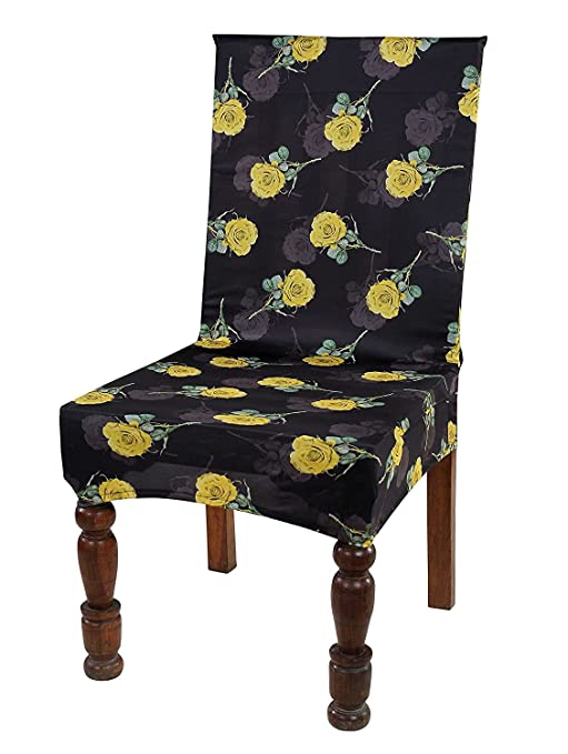 TIB The Intellect Bazaar Polyester Flowered Elastic Stretch Removable Washable Dining Chair Cover Set of 6 Seat Protector Slipcover (Rose) -6 Pieces