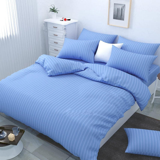 TIB Glace Cotton Satin Stripes Duvet Cover, Razai Cover- Sky Blue