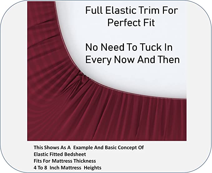 TIB The Intellect Bazaar Glace Cotton Elastic Fitted bedsheets King Size Satin Striped Plain Bedsheet with Two Pillow Covers (Maroon)