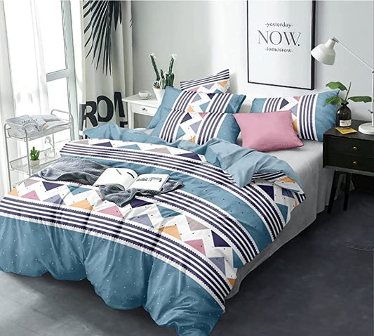 TIB The Intellect Bazaar Glace Cotton AC Comforter Set Single Size Single Bed with 1 Flat bedsheet-60x90 inch and ONE Pillow Covers (Pack of 3) Zigzag Blue