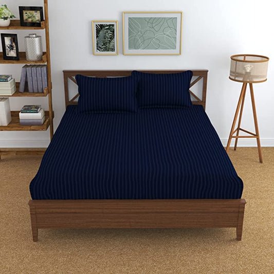TIB The Intellect Bazaar Satin Cotton AC Comforter Set King Size Double Bed with 1 Elastic Fitted King Size bedsheet-72x78 and Two Pillow Covers (Pack of 4) Navy Blue