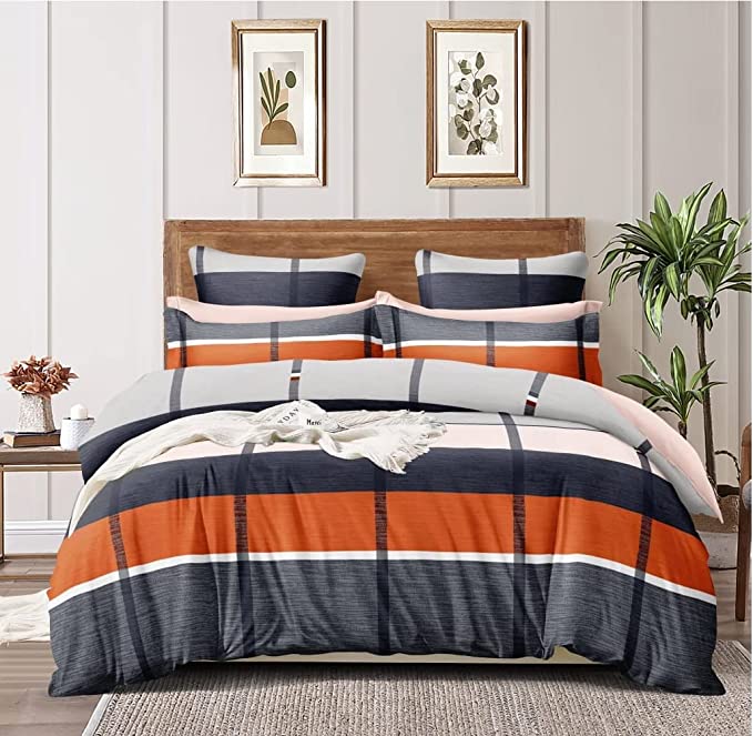 TIB The Intellect Bazaar Glace Cotton AC Comforter Set King Size Double Bed with 1 Flat bedsheet-90x100 inch and Two Pillow Covers (Pack of 4) Multi Check Box