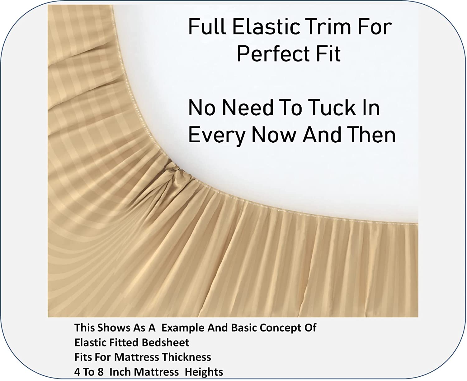 TIB The Intellect Bazaar Glace Cotton Elastic Fitted Satin Striped Plain Bedsheet for Single Bed King Size with 1 Pillow Covers 36x78(Beige)