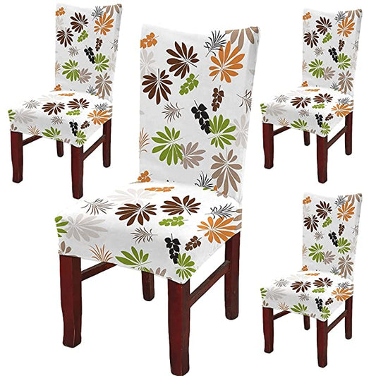 TIB The Intellect Bazaar Polyester Flowered Elastic Stretchable Removable Washable Dining Chair Cover Set of 4 Chair Protector Seat Slipcover (Multicolor)-4 Pieces