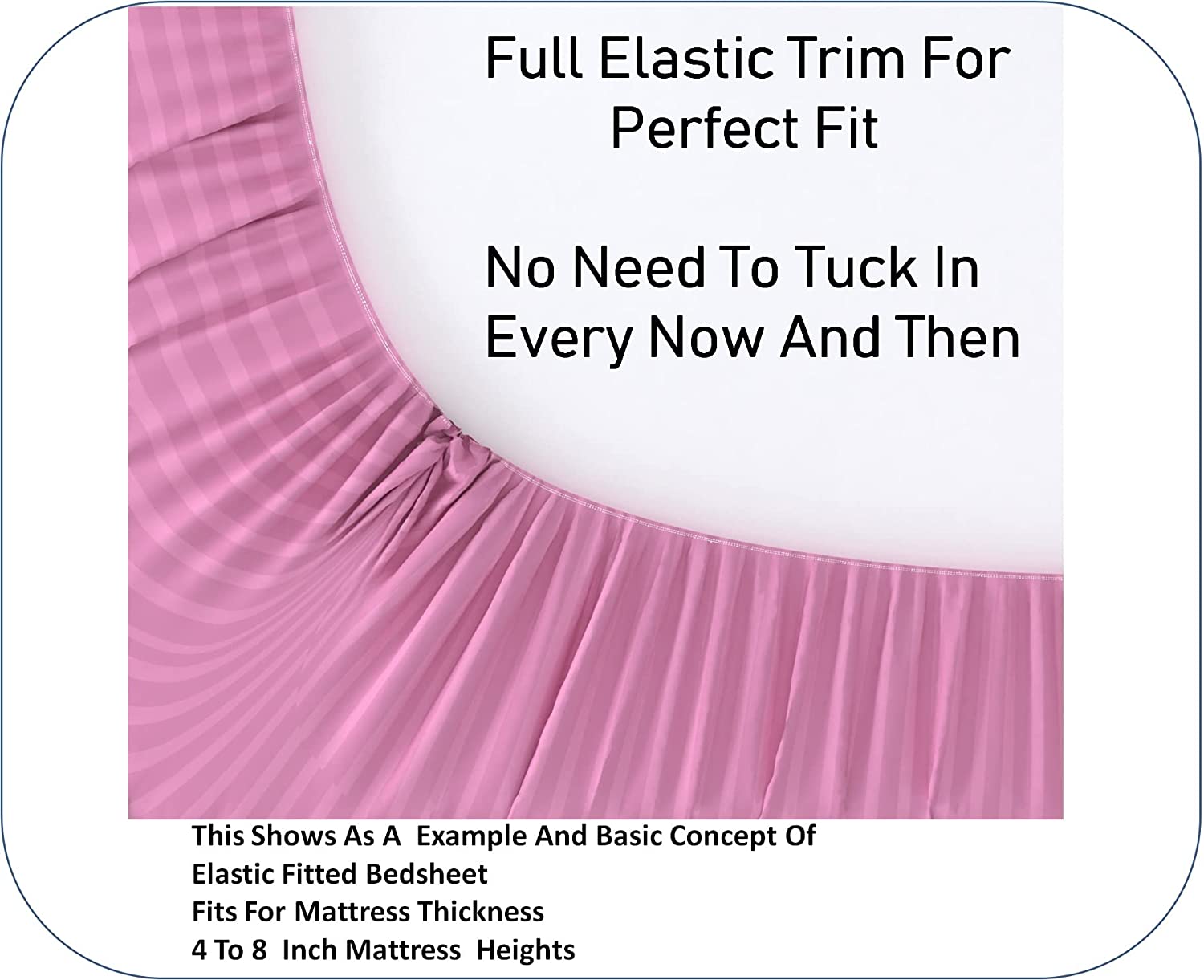 TIB The Intellect Bazaar Glace Cotton Elastic Fitted Bedsheet Satin Striped Plain King Size Bedsheet with Two Pillow Covers ( Pink )