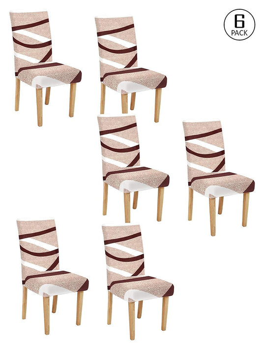 TIB The Intellect Bazaar Polyester Flowered Elastic Stretch Removable Washable Dining Chair Cover Set of 6 Seat Protector Slipcover (Beige) -6 Pieces