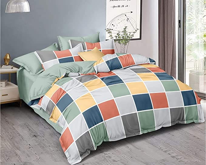 TIB The Intellect Bazaar Glace Cotton AC Comforter Set Single Size Single Bed with 1 Flat bedsheet-60x90 inch and ONE Pillow Covers (Pack of 3) Box Multi