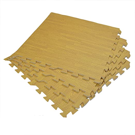 TIB EVA Foam Kid's Wooden Texture Flooring Interlocking Play Mat - 10 mm Thickness - 60 cm x 60 cm Each Tile (16 Feet), Natural