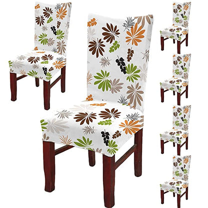 TIB The Intellect Bazaar Polyester Flowered Elastic Stretch Removable Washable Dining Chair Cover Set of 6 Seat Protector Slipcover (Flower) -6 Pieces