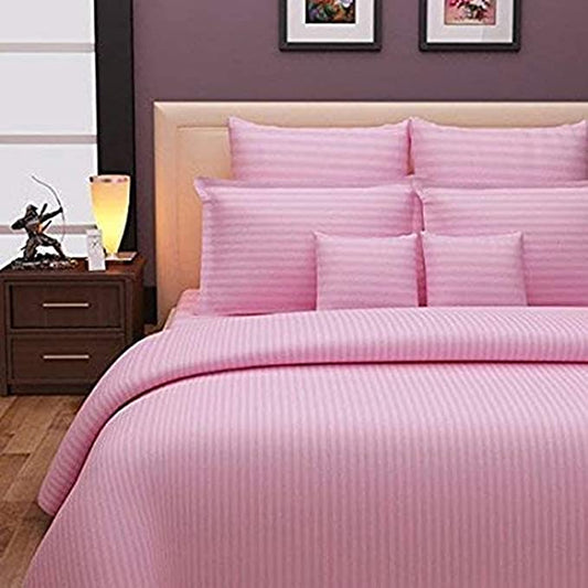 TIB The Intellect Bazaar Satin Cotton AC Comforter Set King Size Double Bed with 1 Elastic Fitted King Size bedsheet-72x78 and Two Pillow Covers (Pack of 4) Pink