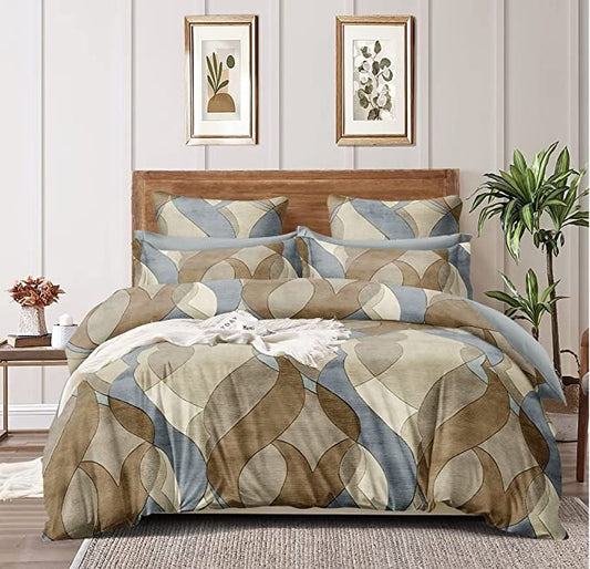 TIB  Glace Cotton AC Comforter Set King Size Double Bed with 1 Flat bedsheet-90x100 inch and Two Pillow Covers (Pack of 4) Camel Multi