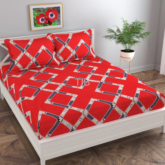 TIB The Intellect Bazaar Cotton Feel Glace Cotton Elastic Fitted King Size Double Bedsheet with 2 Pillow Covers (72â€ x 78â€ or 182x152 cm) Red