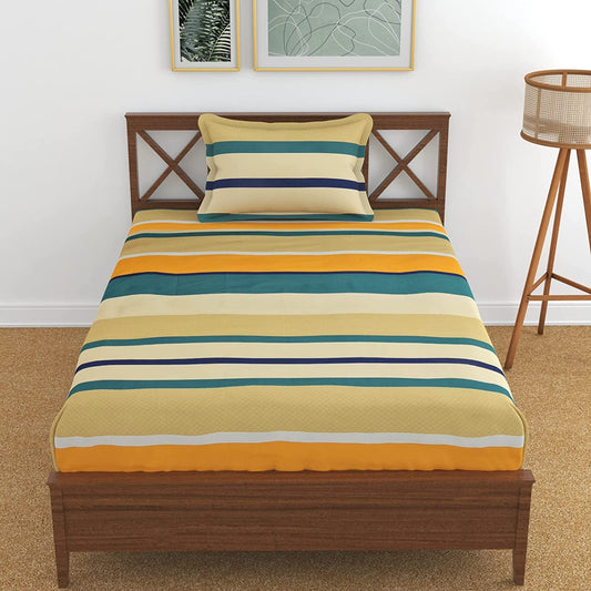 TIB The Intellect Bazaar Cotton Feel Glace Cotton Elastic Fitted Bedsheet Single Size Bedsheet with 1 Pillow Covers (36 x 78)