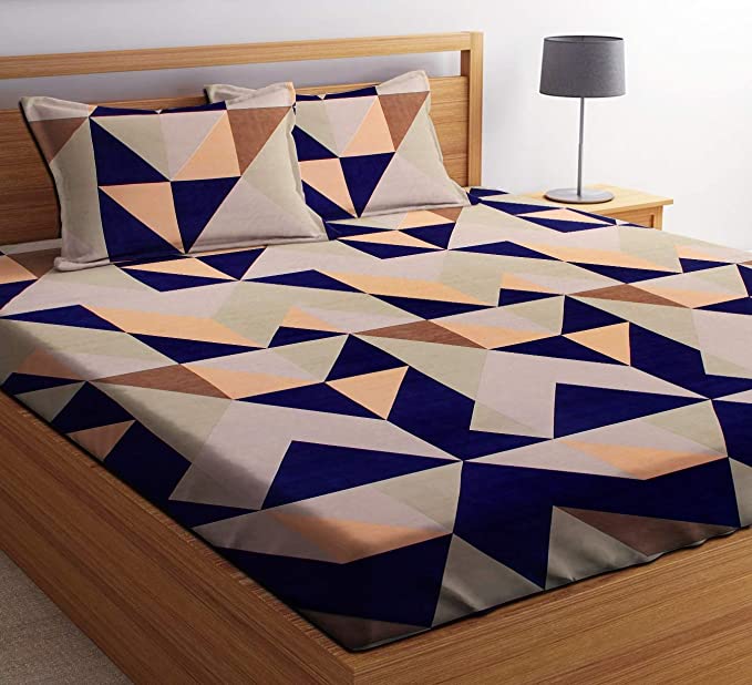 TIB  Elastic Fitted Single Size Bedsheet with 1 Pillow Covers -Geometric, Multicolor, Best Suitable for 4-8 inch Mattress