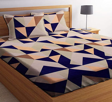 TIB  Elastic Fitted Single Size Bedsheet with 1 Pillow Covers -Geometric, Multicolor, Best Suitable for 4-8 inch Mattress