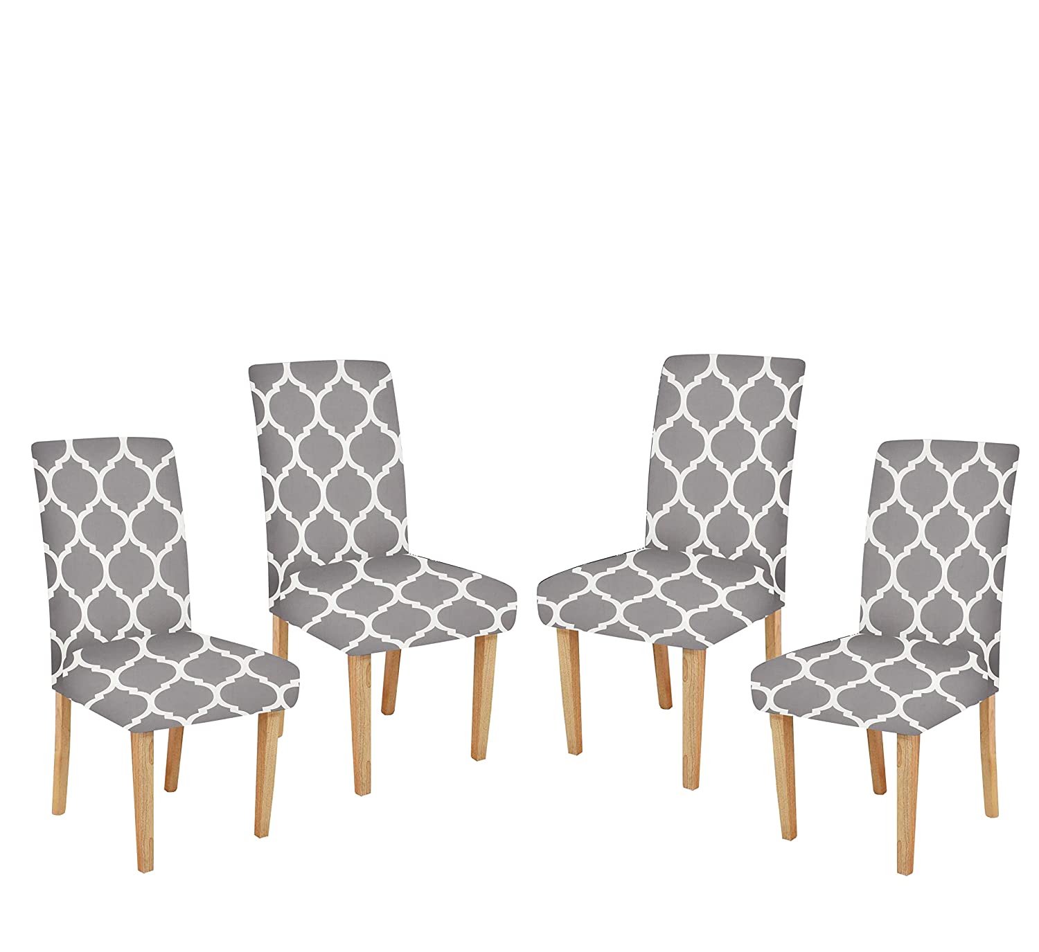 TIB The Intellect Bazaar Polyester Floral Elastic Stretchable Removable Washable Dining Chair Cover Set of 4 Chair Protector Seat Slipcover Grey Color