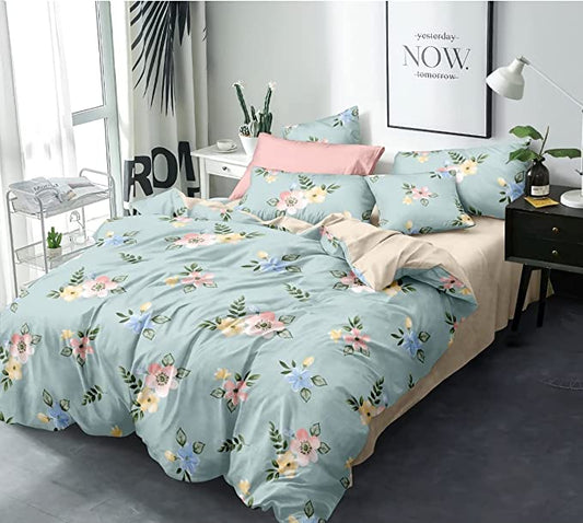 TIB The Intellect Bazaar Glace Cotton AC Comforter Set Single Size Single Bed with 1 Flat bedsheet-60x90 inch and ONE Pillow Covers (Pack of 3) Bouque Flower