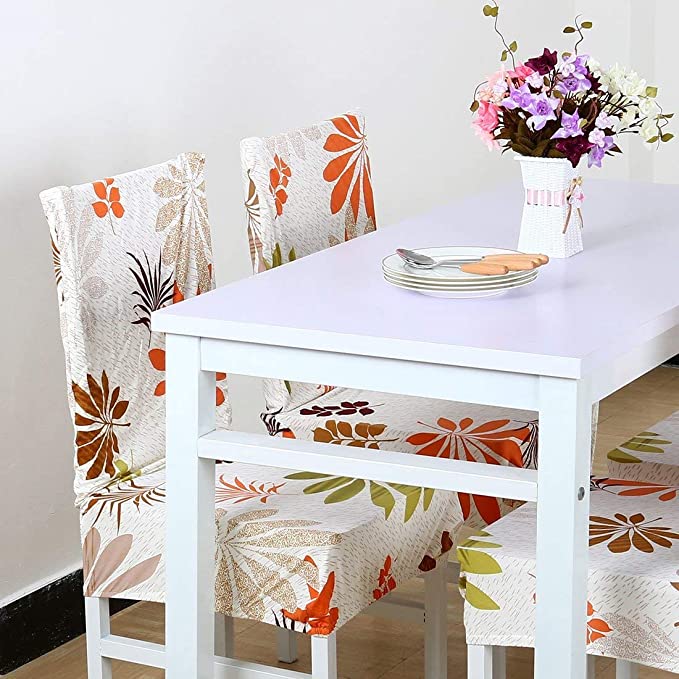 TIB The Intellect Bazaar Polyester Flowered Elastic Stretch Removable Washable Dining Chair Cover Set of 6 Seat Protector Slipcover (Flower) -6 Pieces