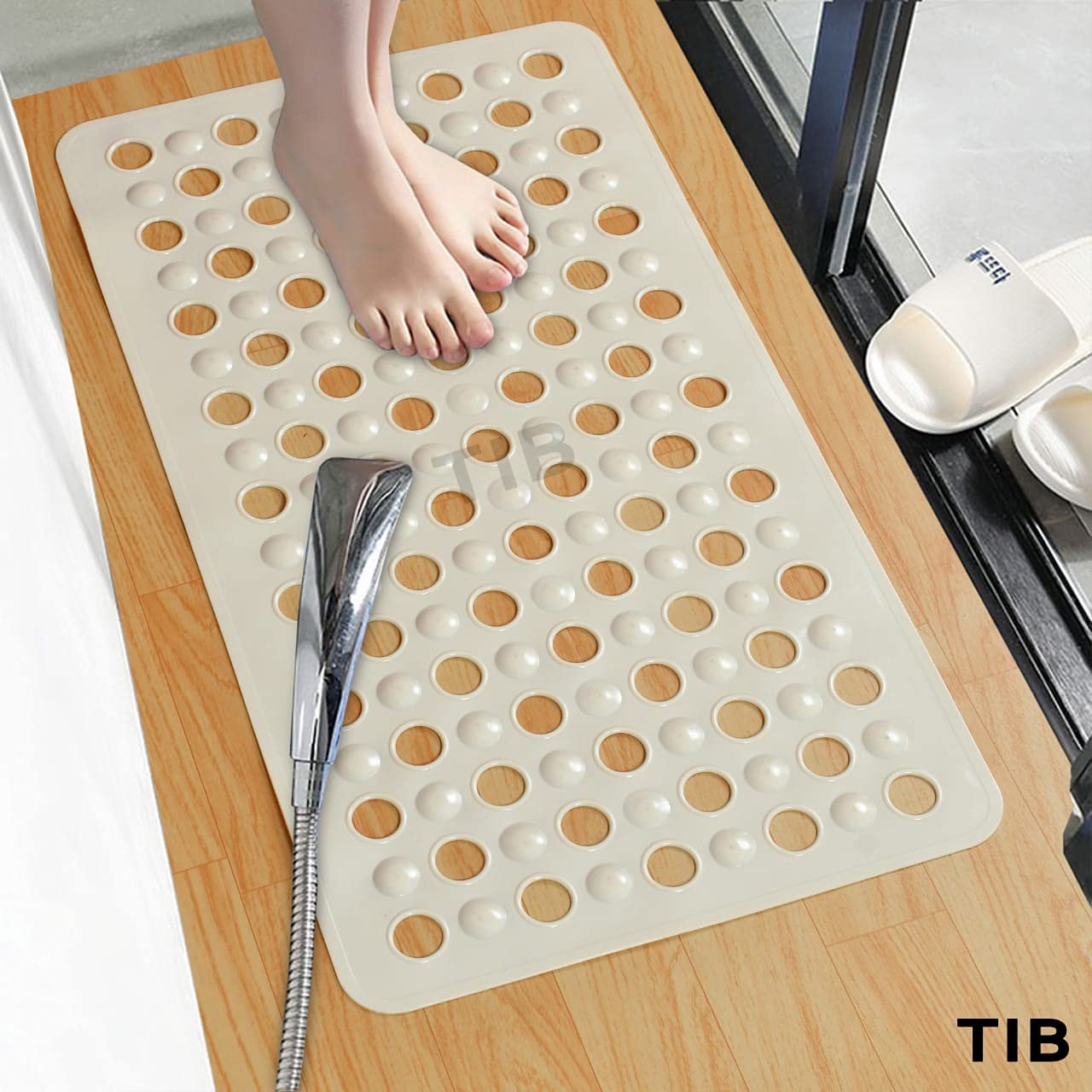 TIB® Nonslip Bathroom Shower Mat/Bathtub Mat Extra Soft Eco Friendly TPE Bath Mat for Kids, Machine Washable (27 L x 15 W Inch), Beige
