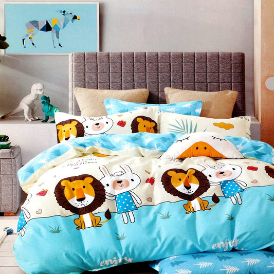 TIB 130 GSM Polycotton Kids Galaxy Pattern Bedsheet for Double Bed with 2 Pillow Covers,90x100 Inch, Blue-Beige