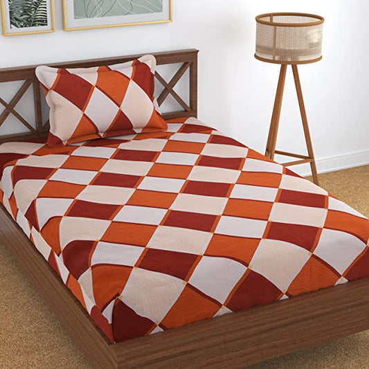 TIB The Intellect Bazaar Cotton Feel Glace Cotton Elastic Fitted Bedsheet Single Size Bedsheet with 1 Pillow Covers (36x78) Red-Traingle